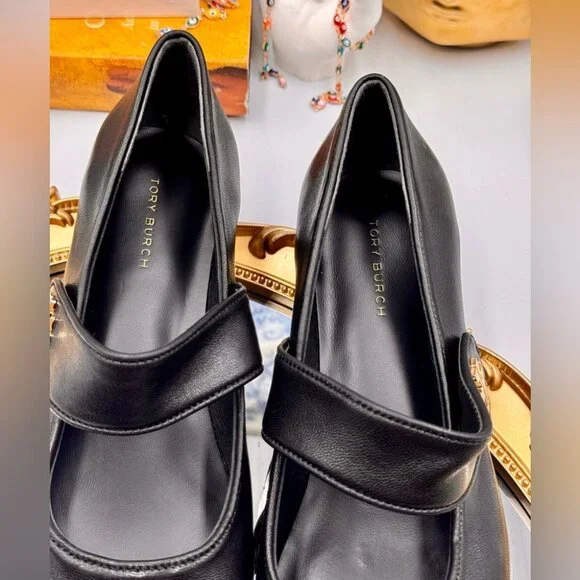 🆕 TORY BURCH 🧿 NWOB Cap-Toe Mary Jane Heeled Ballet Flat, Black, Sz US 7 - Picture 9 of 15
